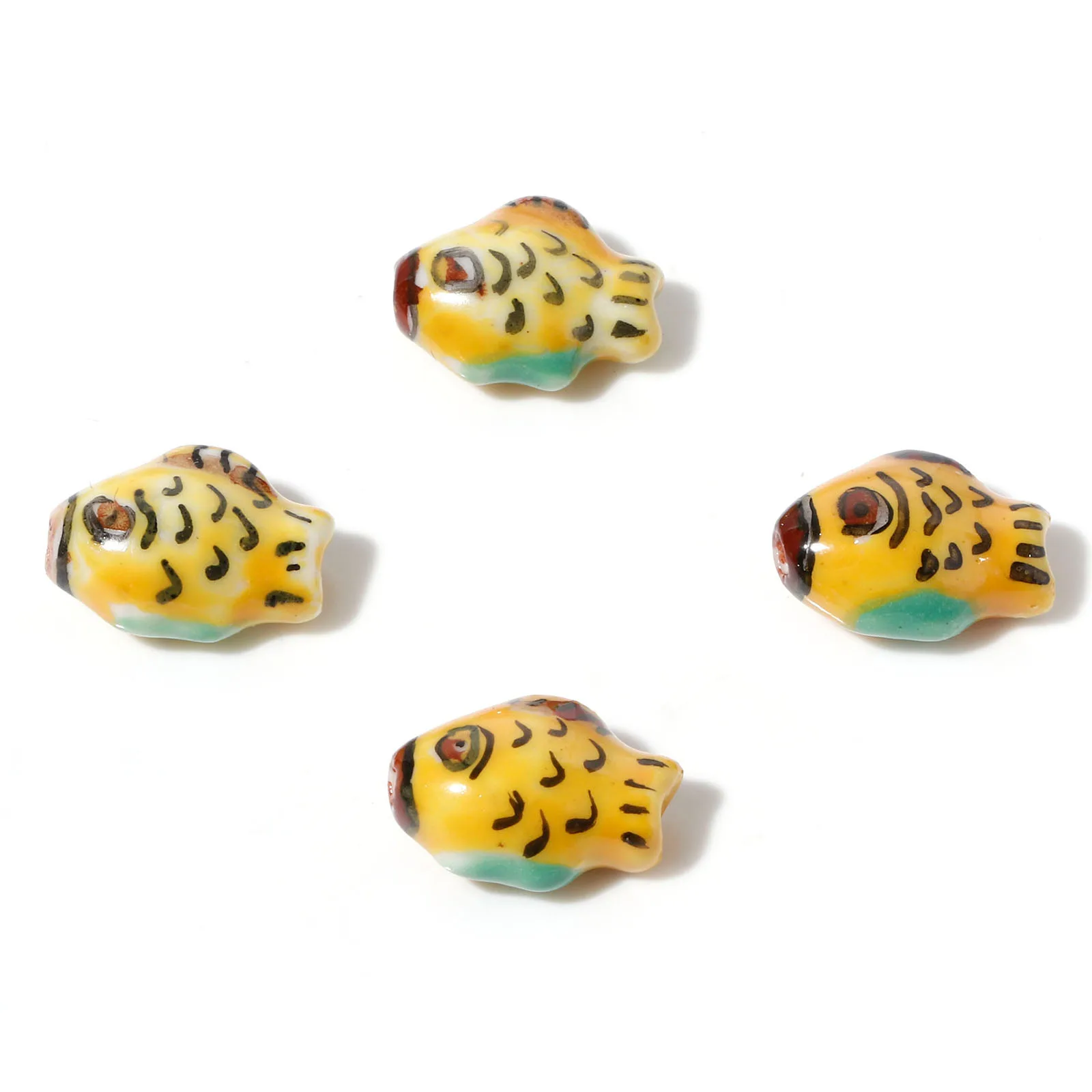 5PCs Cartoon Fish Shaped Ceramic Beads Hand Painted Ceramic Pendant Porcelain Beads For DIY Jewelry Making Accessories 15x12mm