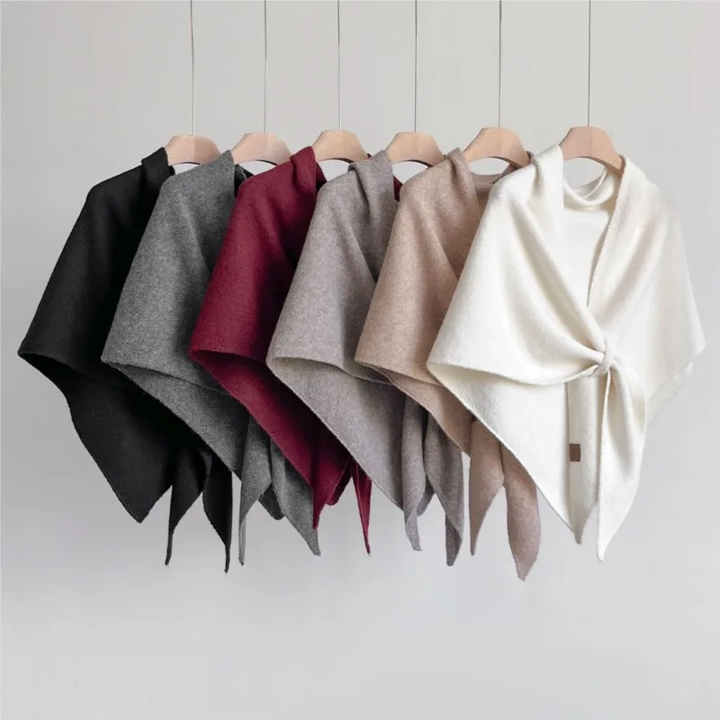 

2025 New Fashion Knitted Shawl Triangle for Women Elegant Solid Color Scarf Multifunctional Retro Outdoor Leisure Shawl Cape