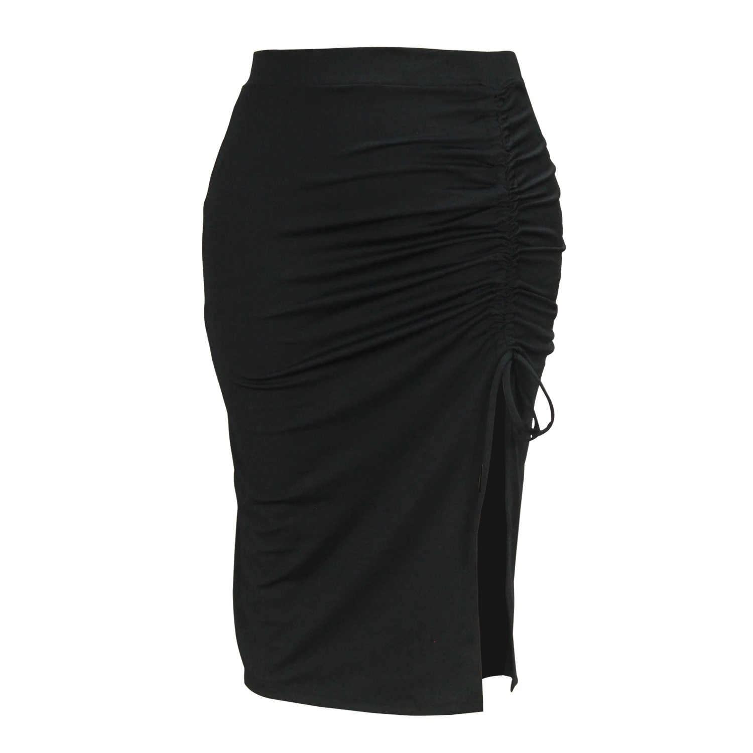 Spring and summer new style elegant wind asymmetric high slit pure black skirt