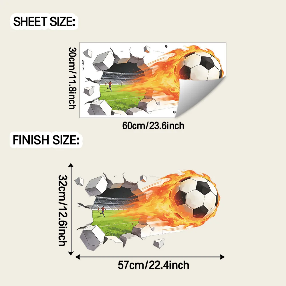 Creative Breaking the Wall Flame Football Bedroom Study Room Home Wall Decoration Wall Stickers Self-adhesive
