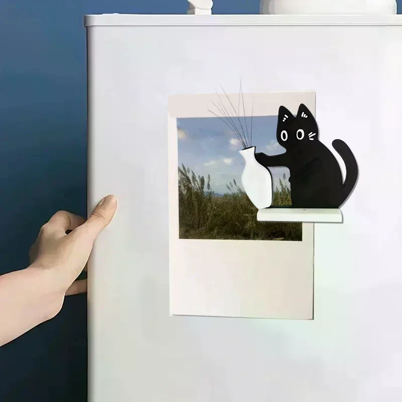 Black Cat Pushing Vase Decor Cat Whisker Collection & Memorial Box Fridge Magnet Home Office Decor Perfect Gift For Cat Lovers