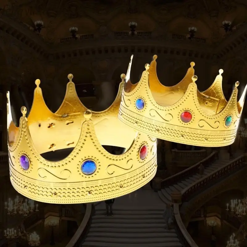 

B2QE Antique King Crown Gold Princed Diadems Tiaras Royal King Costume Hair Accessory