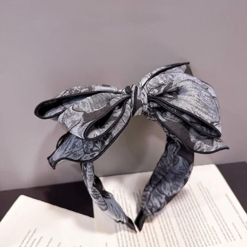 Vintage Ink Painting Gradient Headband Large Bow Hair Hoop Elegant Wash Face Hairbands Women Hair Accessories and Headwear
