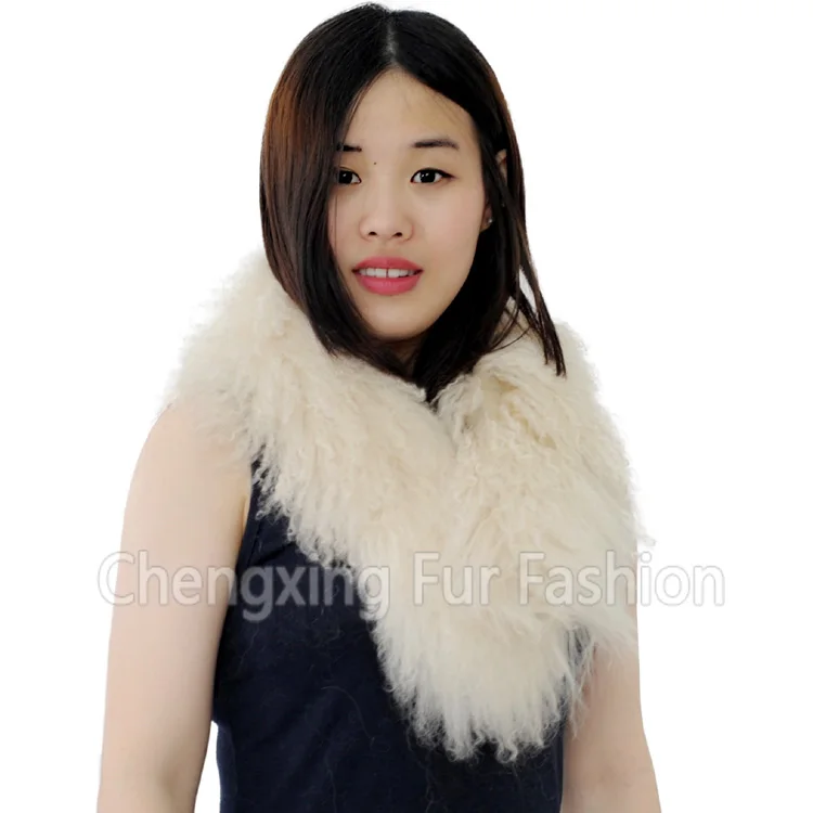 Single Side Fur Curly Real Mongolian Lamb Fur Scarf CX-S-88