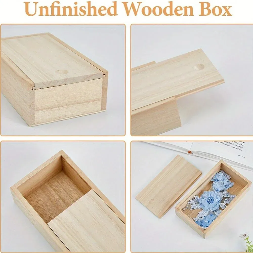 

2026 rectangular wooden storage box unfinished with sliding lid diy gift decor latest models top quality blank