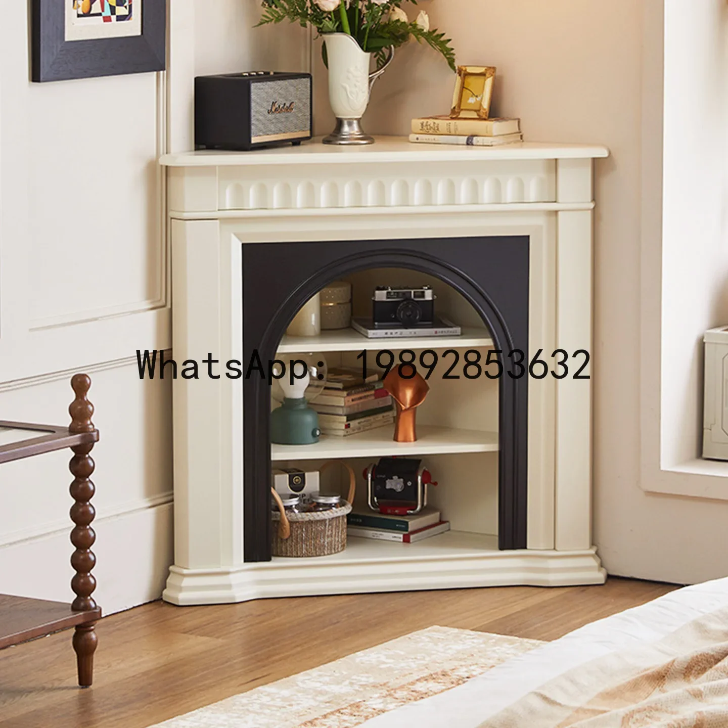 

G1 French Corner Fireplace Decorative Cabinet Living Room Vintage Style Triangle Cabinet Solid Wood Storage Rack