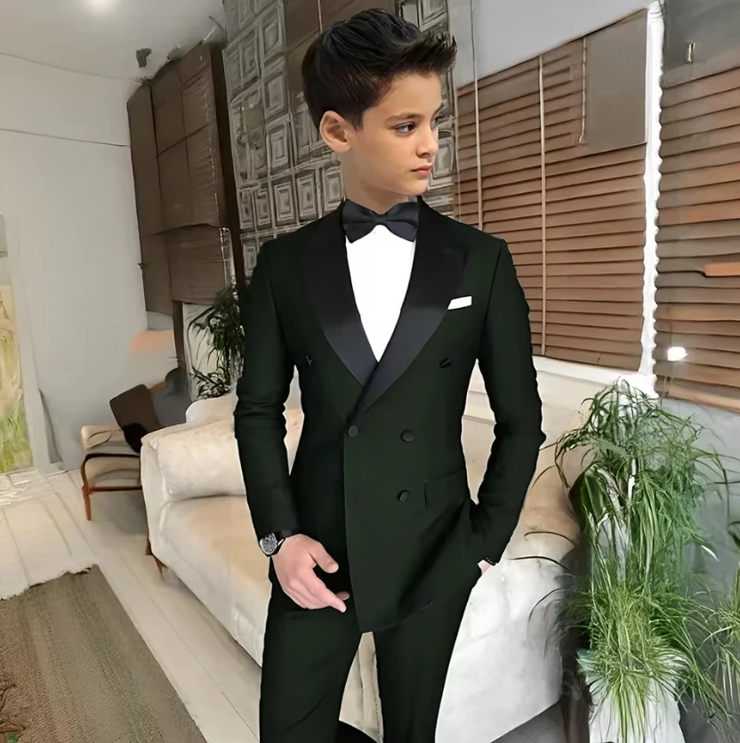 

Black Suits for Boy 2 Pieces Bespoke Blazer Jacket+Pants Peaked Lapel Double Breasted Wedding Kids Tuxedos Prom Costume