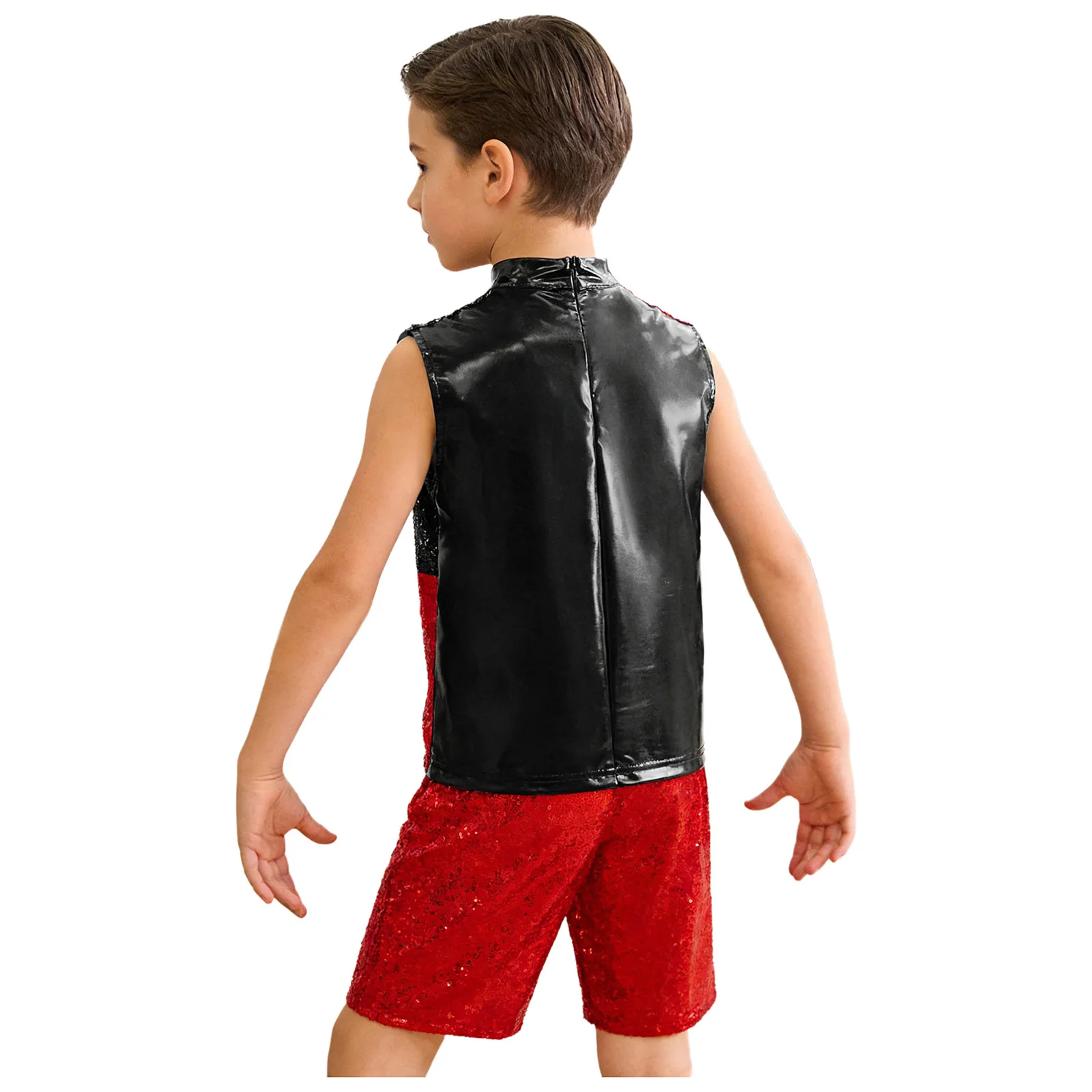 Boys Girls Kids Hip Hop Jazz Outfit Sequin Top Shorts Suit Modern Street Dance Stage Competition Daily Party Performance Costume