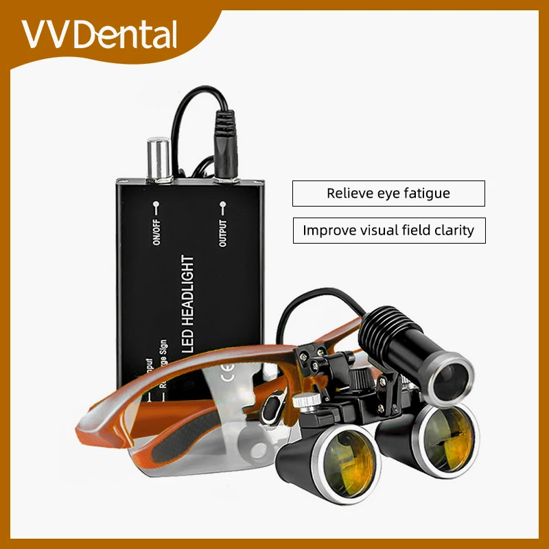 VVDental Dentistry Magnifying Glass  with Large Capacity External Battery Wired Headlight Dentist Head Mounted Lighting Lamp