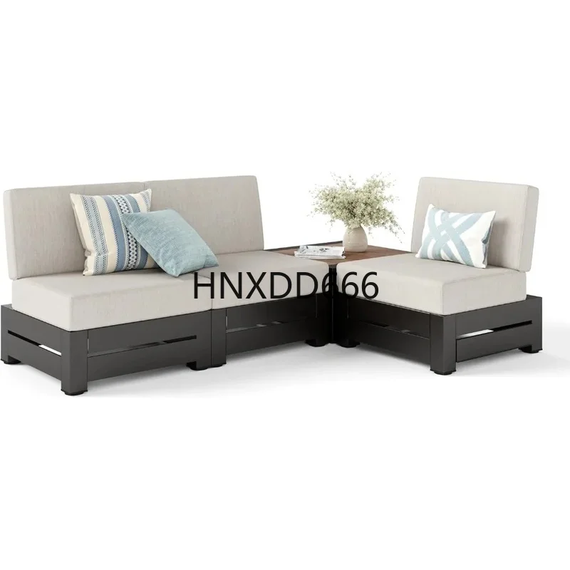 

4-Piece Metal Patio Furniture Set with 5.9" Thick Cushions, Outdoor Sectional Conversation Set with Coffee Table