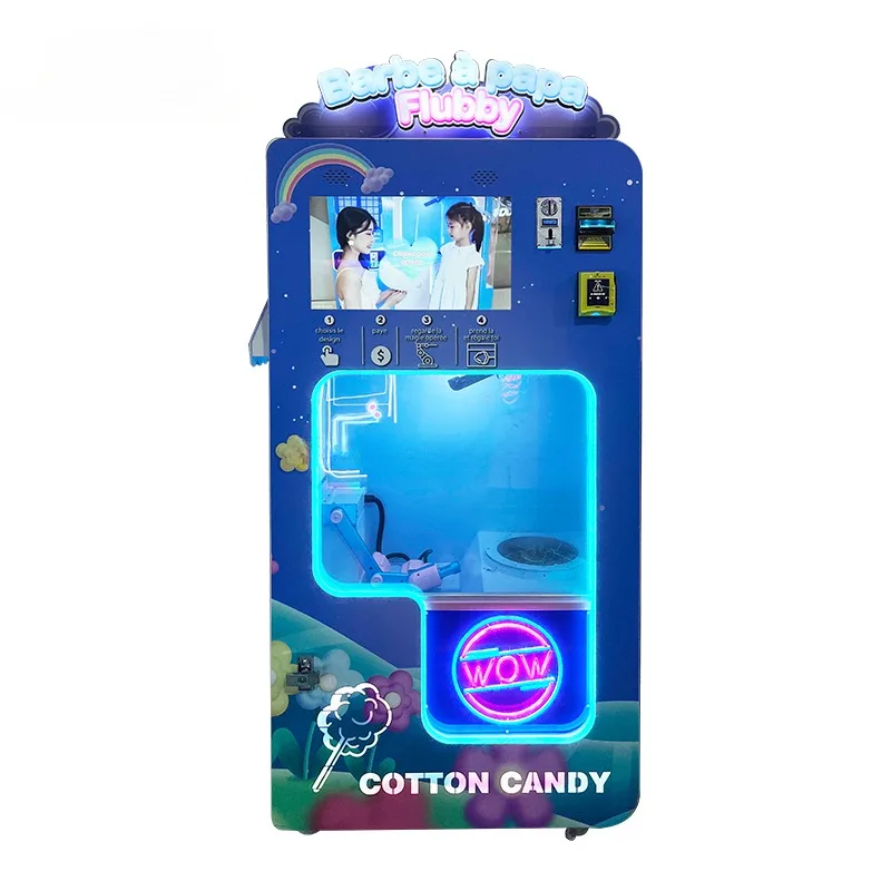 New Arrival Fully Automatic Marshmallow and Cotton Candy Vending Machine with 32 Flower Shapes Coin Payment System