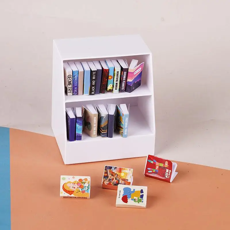 1 Set Doll House Accessories 1:12 Dollhouse Miniature Display Shelf Bookshelf With 20 Books Model Toy