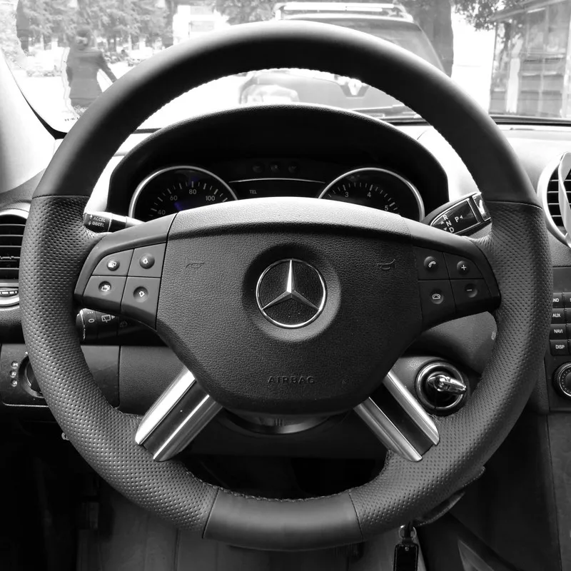 DIY Hand-Stitched Peach Wood Carbon Fiber Leather Car Steering Wheel Cover for Mercedes-Benz C-Class ML350 S300 S350 E260l GL400