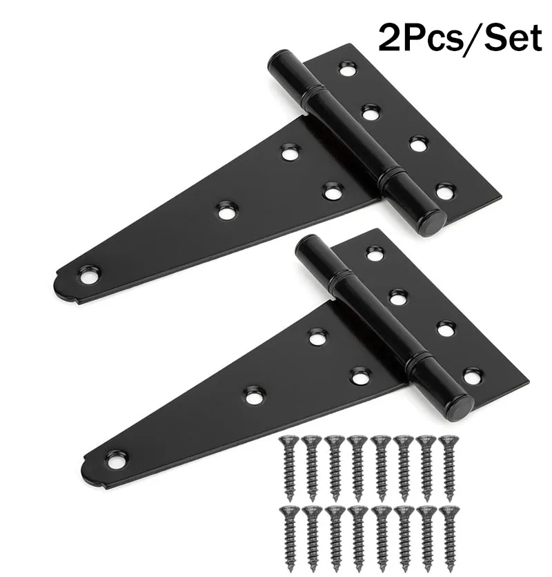 2Pcs Heavy Duty Shed Door Hinges Gate Strap Hinges Black Tee Hinge Wrought Hardware for Wooden Fences,Yard,Barn Door,Rustproof