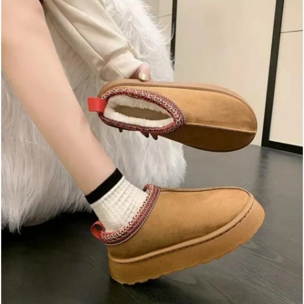 Women Chelsea Ankle Snow Boots Winter New Woman Brand Fur Short Plush Warm Flats Slippers Platform Shoes Flip Flops Suede Botas