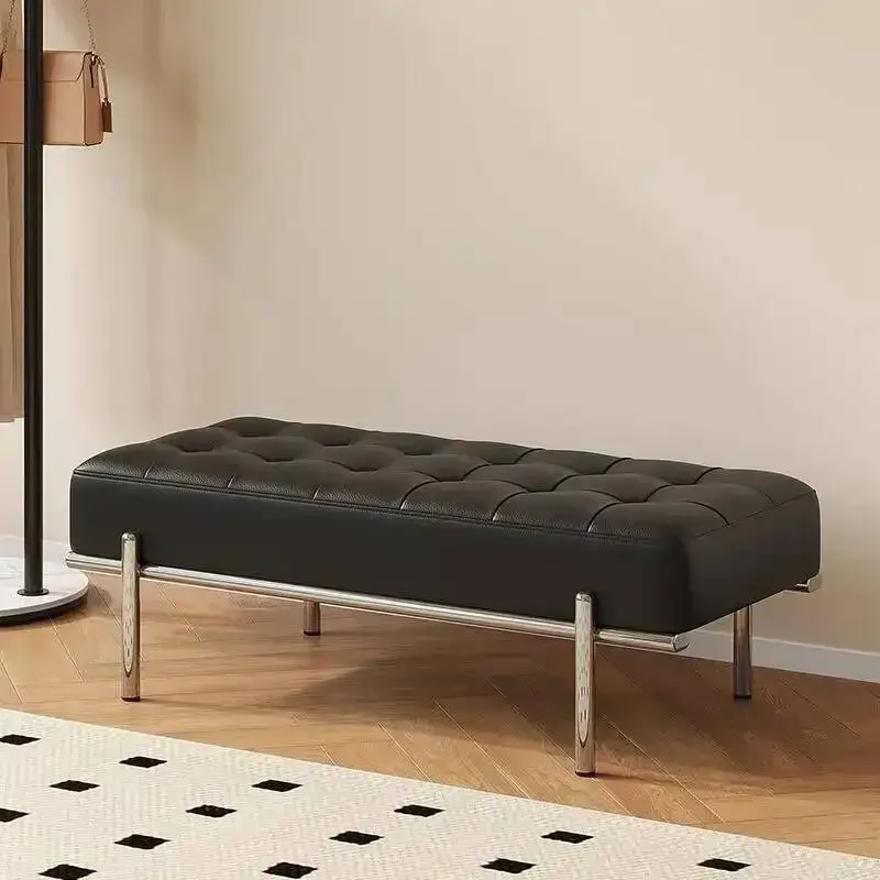 luxury Modern Tufted Leather Bench with Metal Legs Upholstered Entryway Bench for Bedroom Living Room and Hallway Seating home