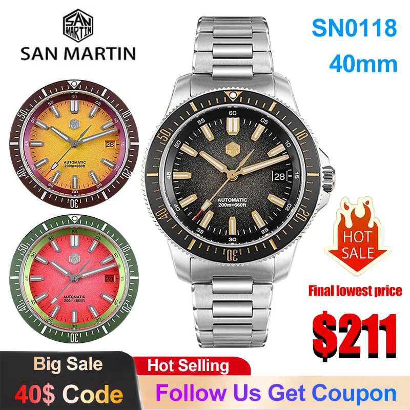 San Martin SN0118 Mechanical Watch 40mm Upgraded Version 200m Waterproof Dive Watch NH35 Automatic Original Design Men Watch