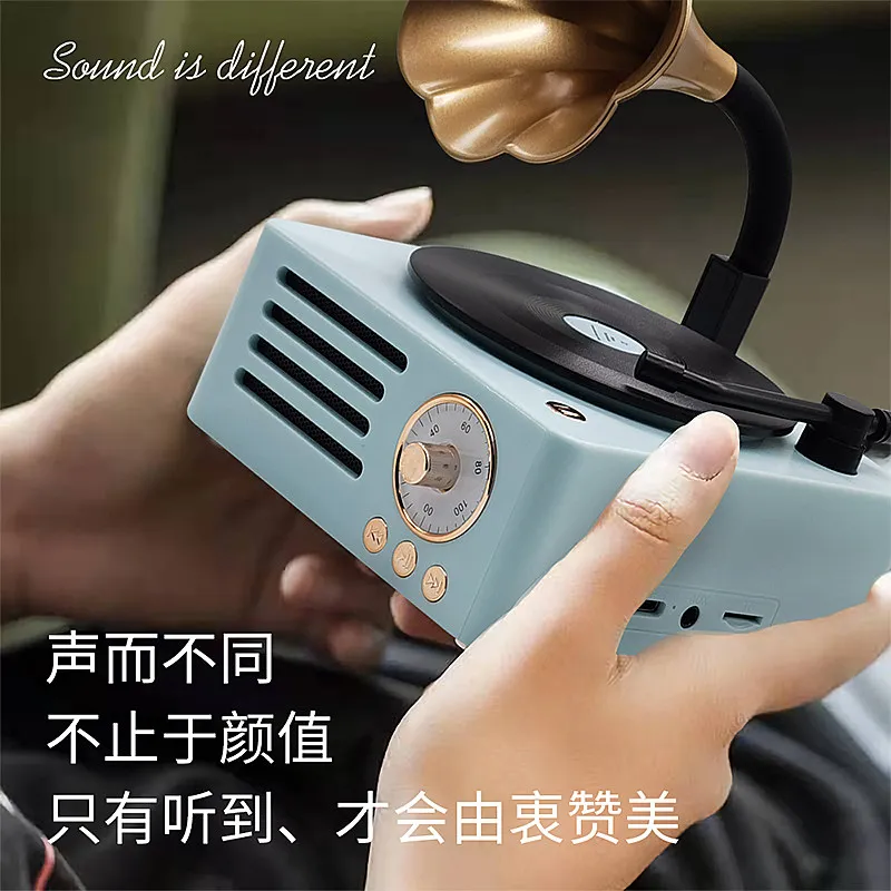 Retro Mini Gramophone Bluetooth Speaker Vintage Phonograph Style Audio Player With Flower Horn For Home Desktop Music Lovers