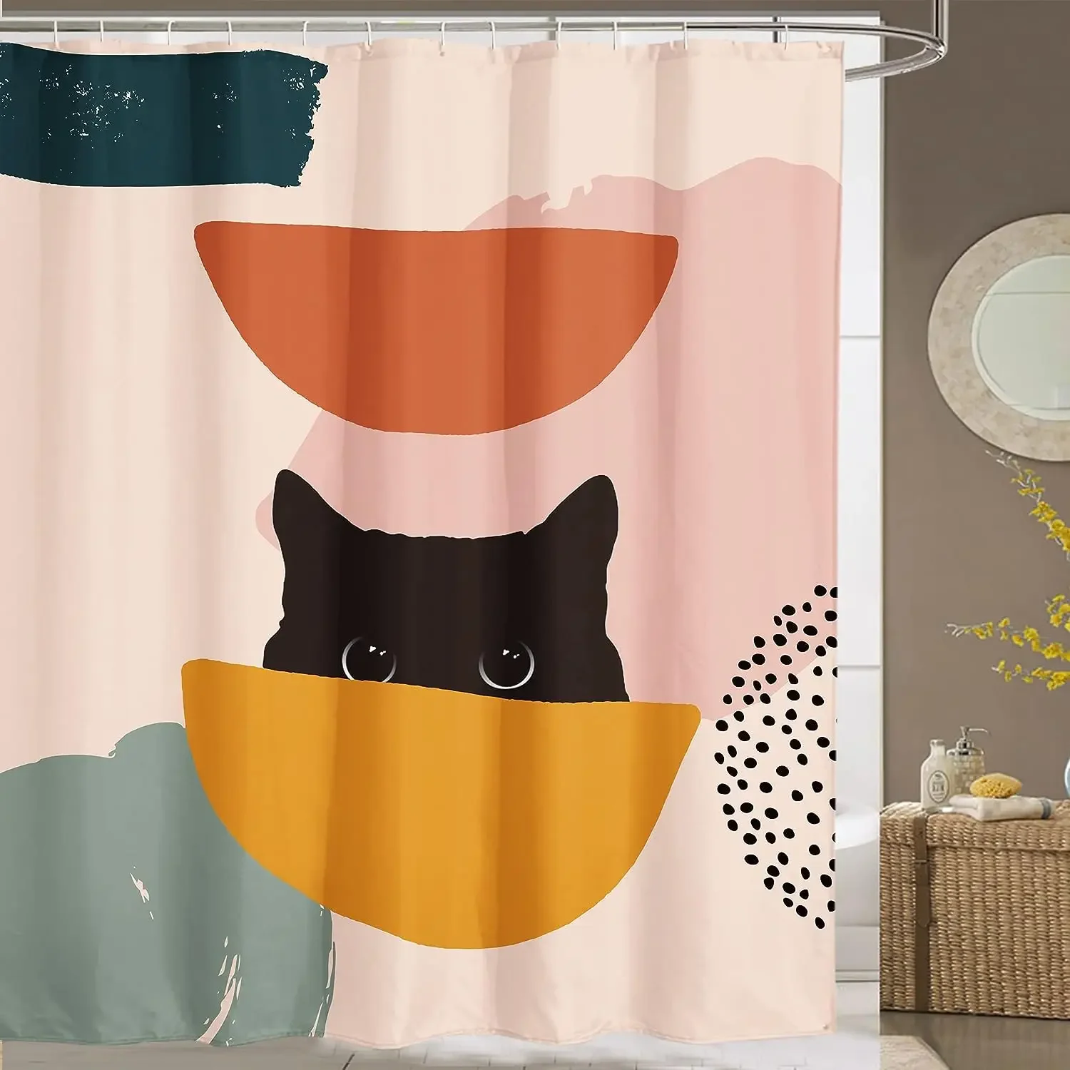 Abstract Cat Simple Bathroom Shower Curtain Minimalist Funny Cute Geometric Colorful Polyester Cloth Bath Curtain Bathroom Decor