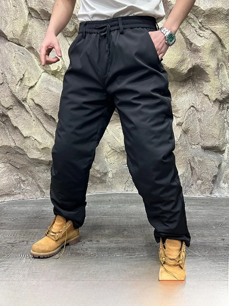 

Thiened Fce Polar Resistance Warm Cotton Pants Men's Long Straight Leg Trousers with Knee Pads Windproof Autumn Winter