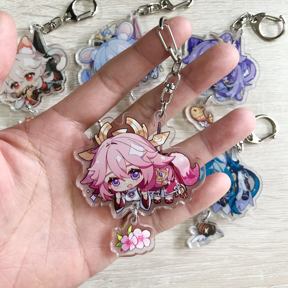 Game Shogun Yae Miko Xiao Keychain Cosplay Cute Character Venti Zhongli Acrylic Key Chain Pendant Keyring