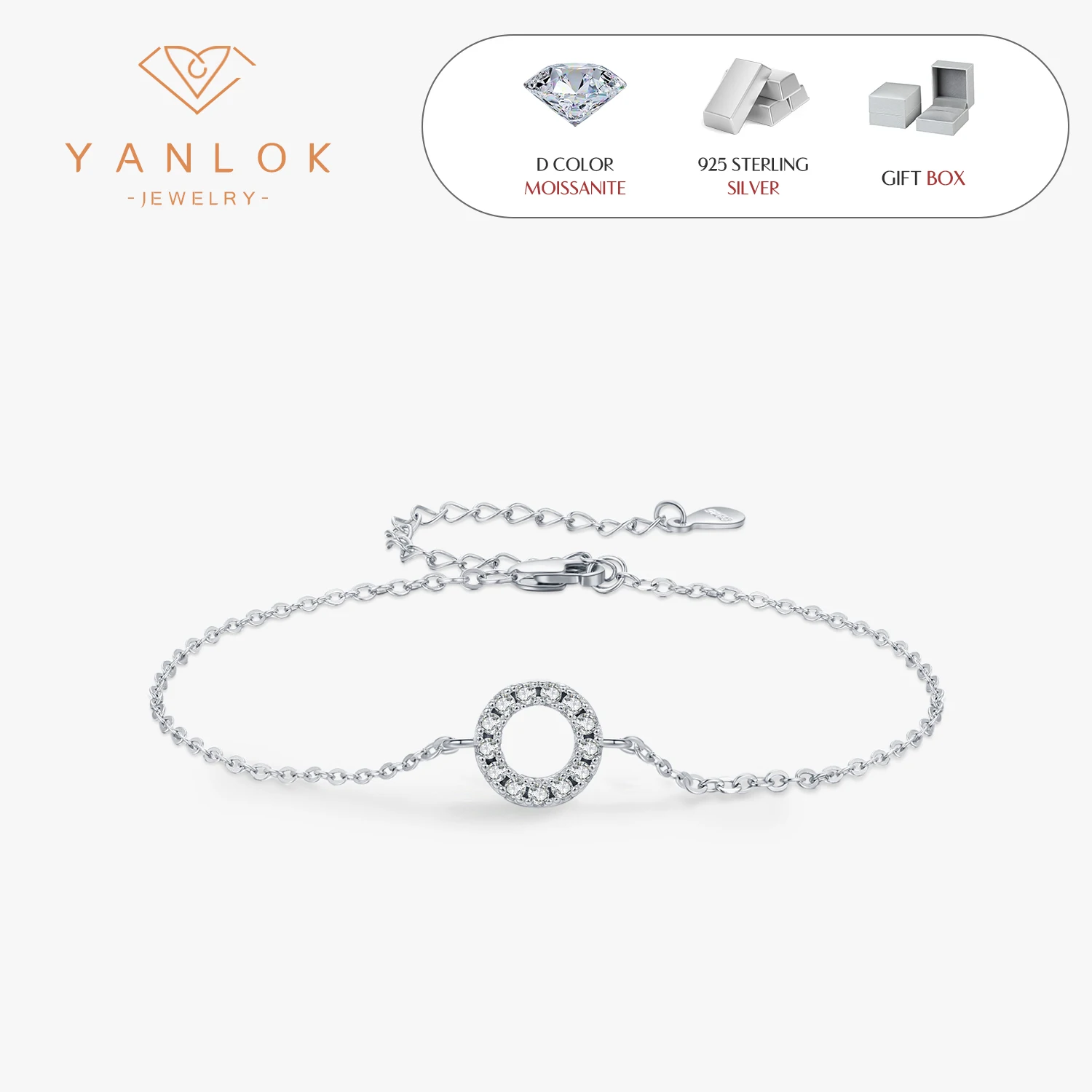 YANLOK D Color Moissanite Bracelet 925 Sterling Silver Fashion Hallow Out Round Link Chain Bracelet For Women Fine Jewelry