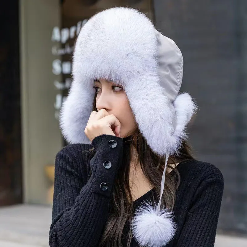 Fur hat for women's autumn and winter warmth snow ski ear-protecting