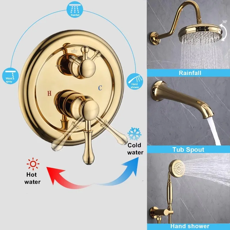 Brass Shower Lamp Set with Hand Sprayer Bath Spray Wall Mounted 8 Shower Faucet Set view 4