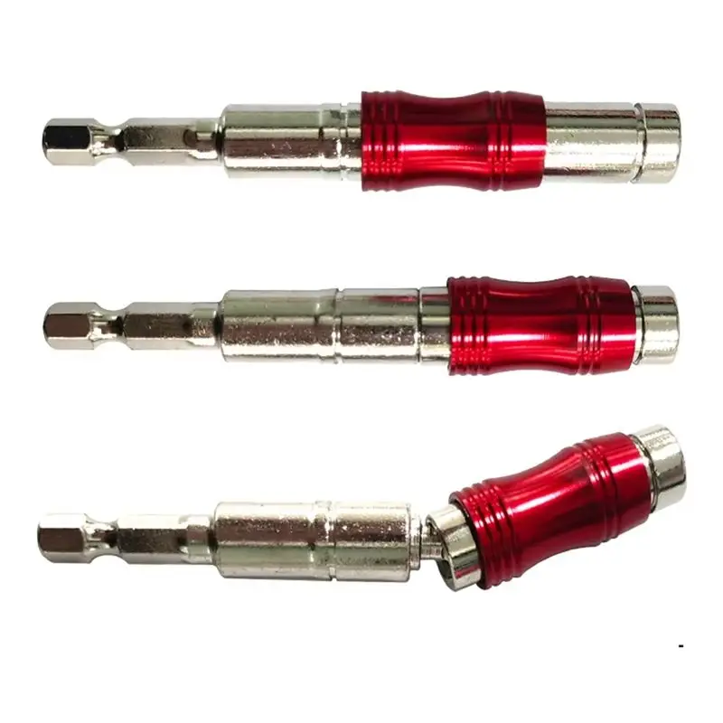 AB42-3Pcs Red Curved Hexagonal Handle Directional Extension Rod Magnetic Screw Drill Tip Universal Adapter