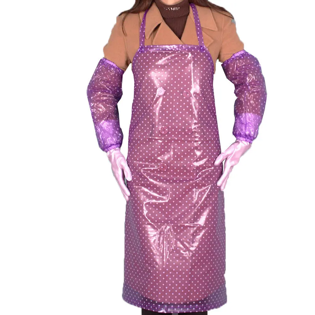 PVC Transparent Long Style Waterproof Apron With Oversleeve For Kitchen Garden Clean Work Oil Dust Resistant Apron