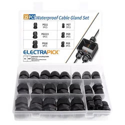 25pcs Waterproof Cable Gland Nylon Joints Plastic Black Cable Glands Connector Cable Joint Combination PG7 PG9 PG11 PG13.5 PG16