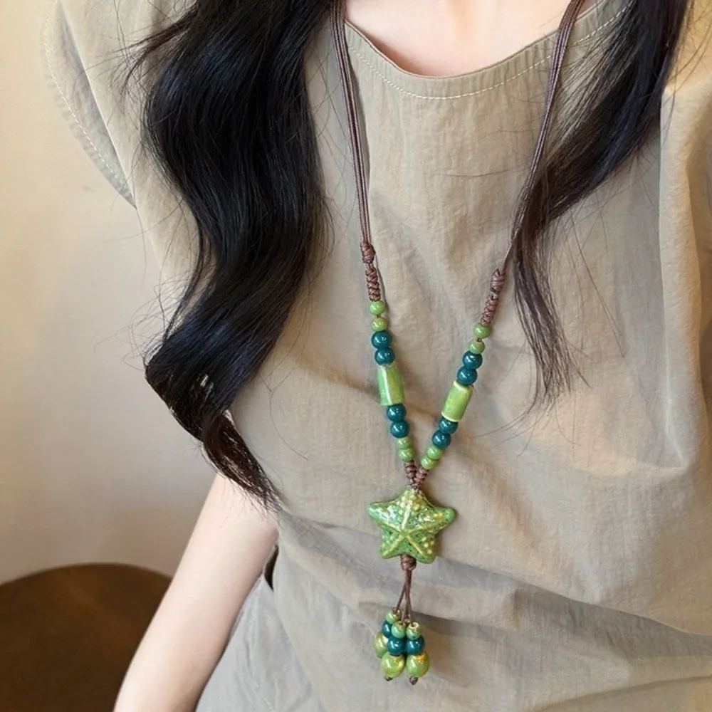 أزياء السيراميك بوهيميا اليدوية حبة نجم البحر قلادة العرقية الملونة سلسلة مجوهرات