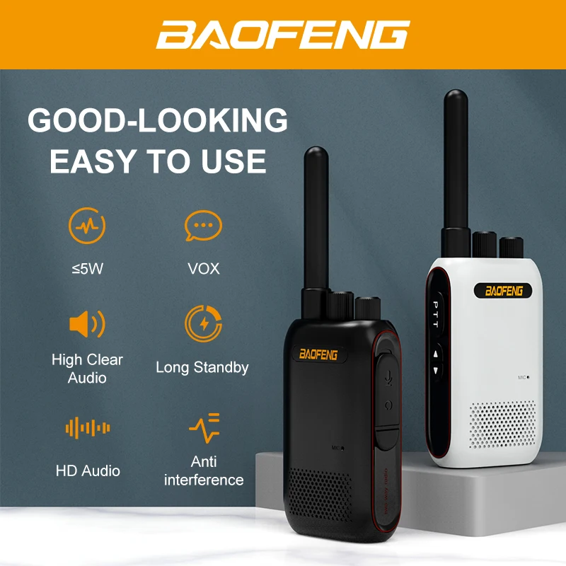 Baofeng-Mini walkie-talkie de mano para niños, BF-358, 5W, ligero, doble banda, pantalla Dual, 400-480Mhz, Ham, radio, USB, carga rápida