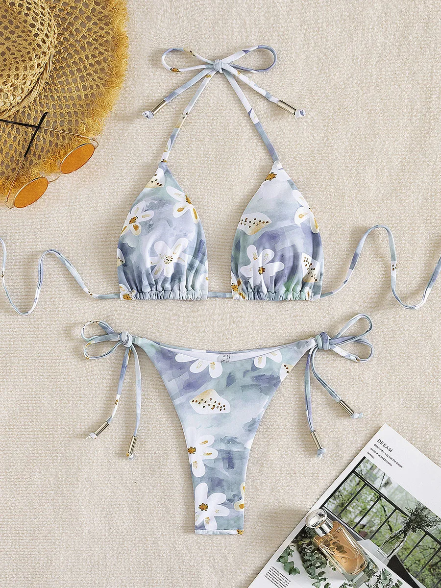 

Micro Bikinis 2025 Sexy Swimsuit Women Swimwear Mini String Brazilian Bikini Set Print Biquini Stripe Beachwear Female