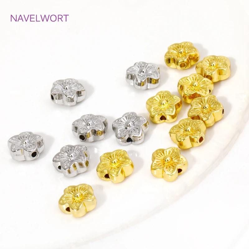 Beads Separator 18K Gold Plated Brass Plum Pattern Spacer Beads For Bracelet Making Accessories,DIY Jewelry Making Findings