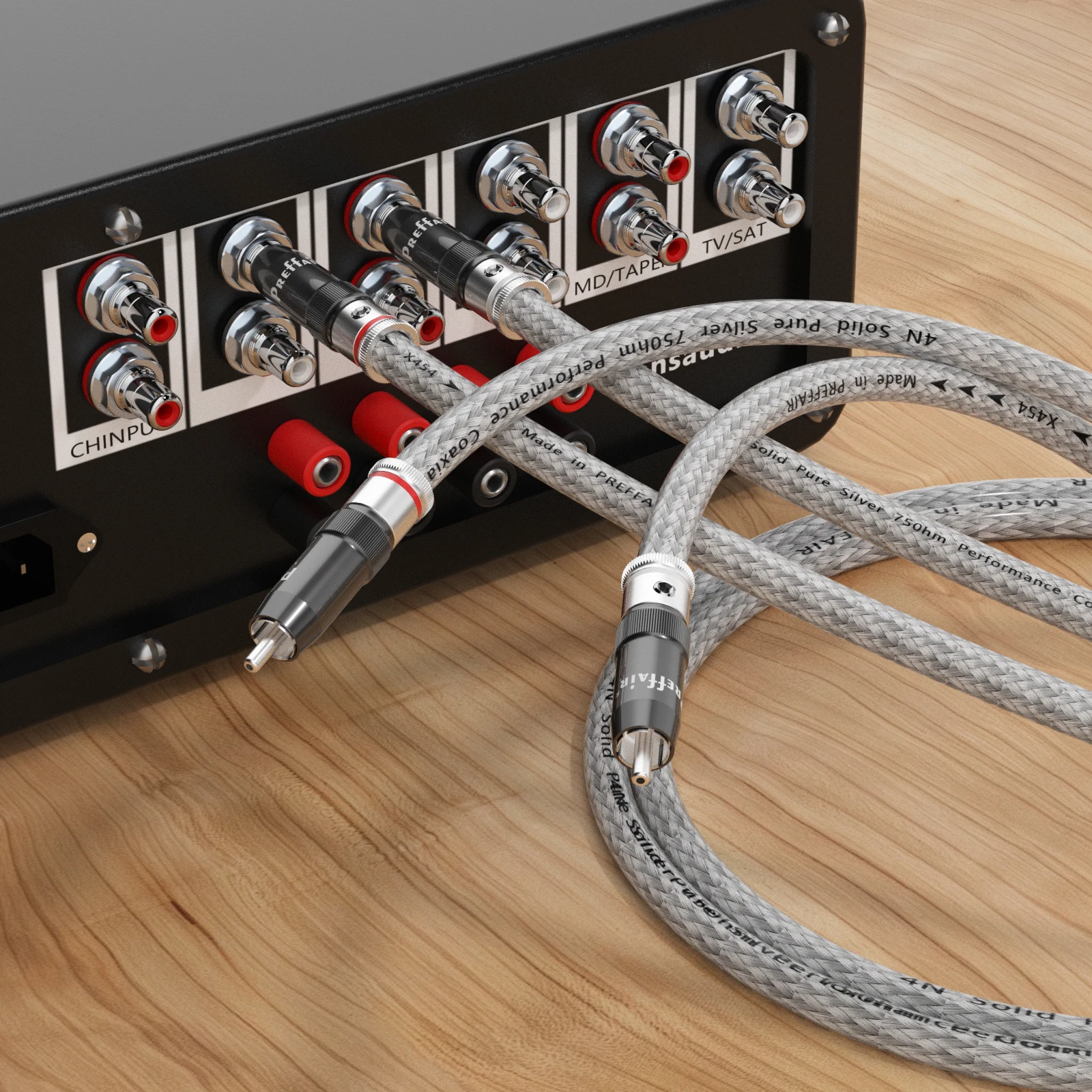 HiFi Audio Interconnect Pair 99.998% Pure Silver RCA Cable - Solid Pure Silver Core Wire Self-Locked Silver-Plated RCA Plug