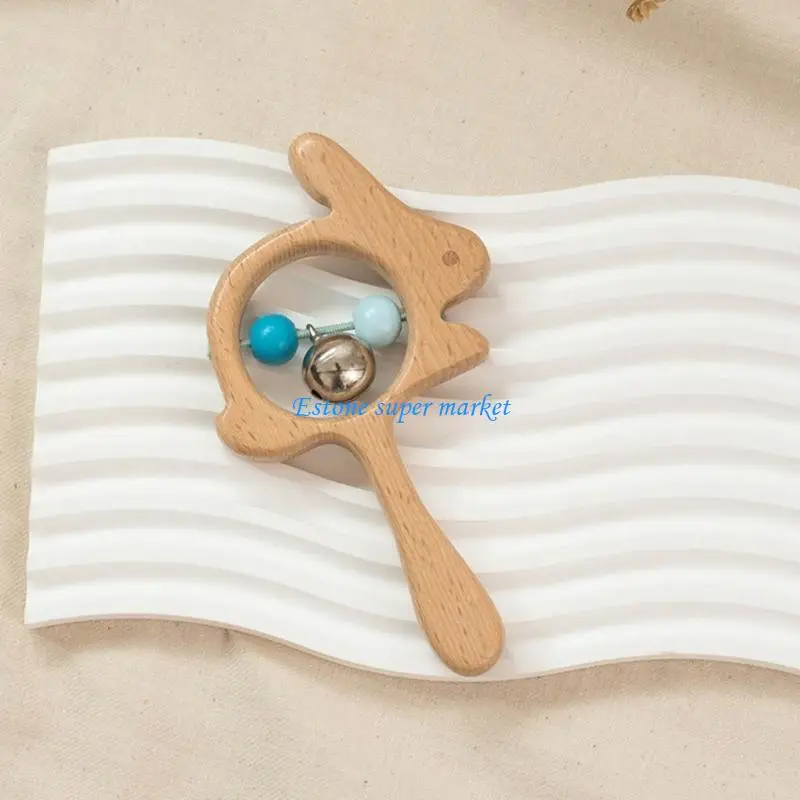 090B Kids Jingles Wooden Handle Rattle Finger Training Toy Musical Instruments