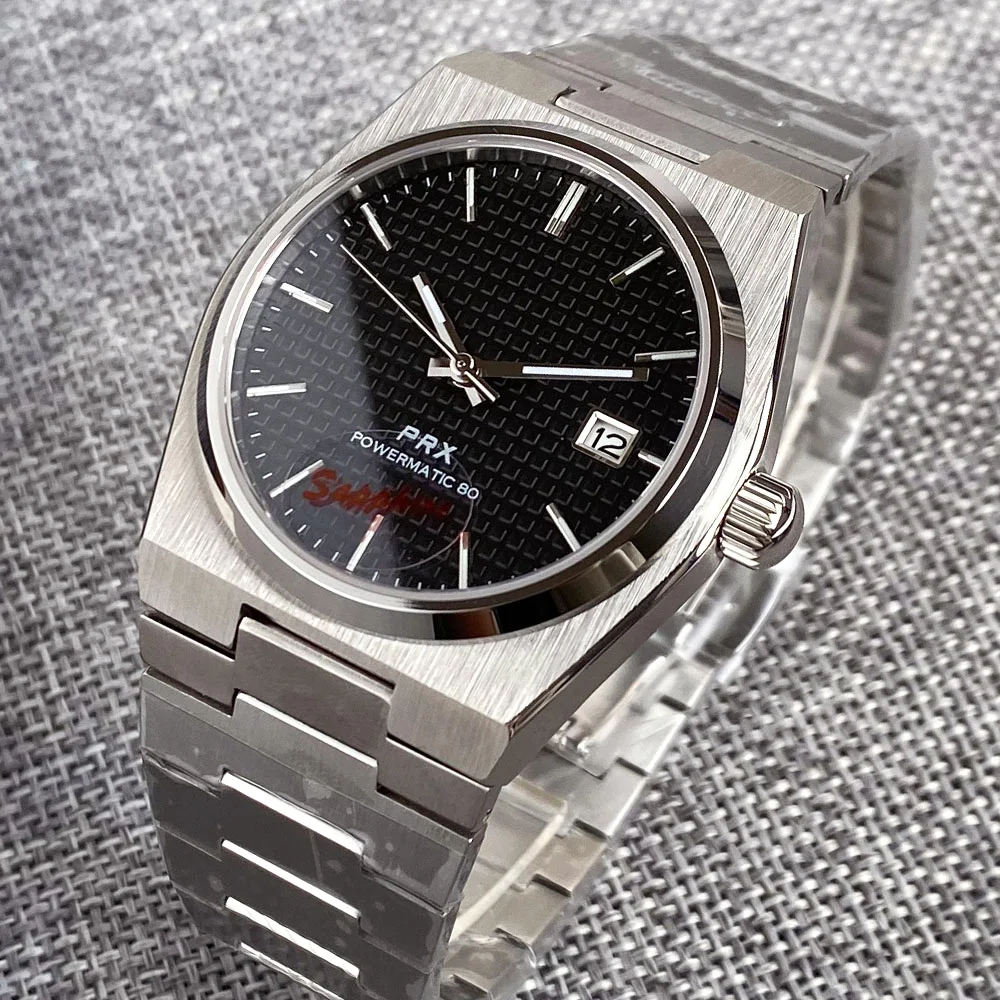 CustomTandorio 40mm NH35A movement PRX Sapphire Crystal Glass Automatic Men Mechanical Watch 100m Waterproof  Black Texture Dial