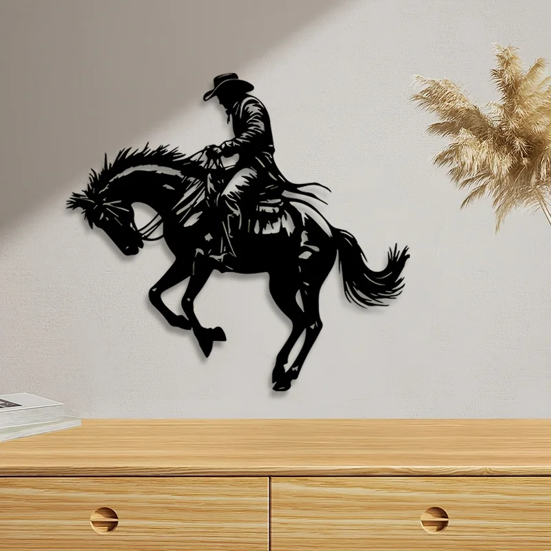 Bronc Rider Cowboy Iron Wall Art Horse Silhouette Metal Mural Farmhouse Rustproof Hanging Decor Gift Ornament