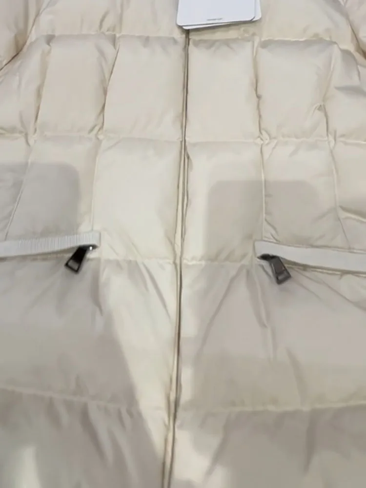 Cappotto invernale da donna Ele White Puffer Jaet con dettaglio ingombrante in vita Capispalla coreano con cappuccio