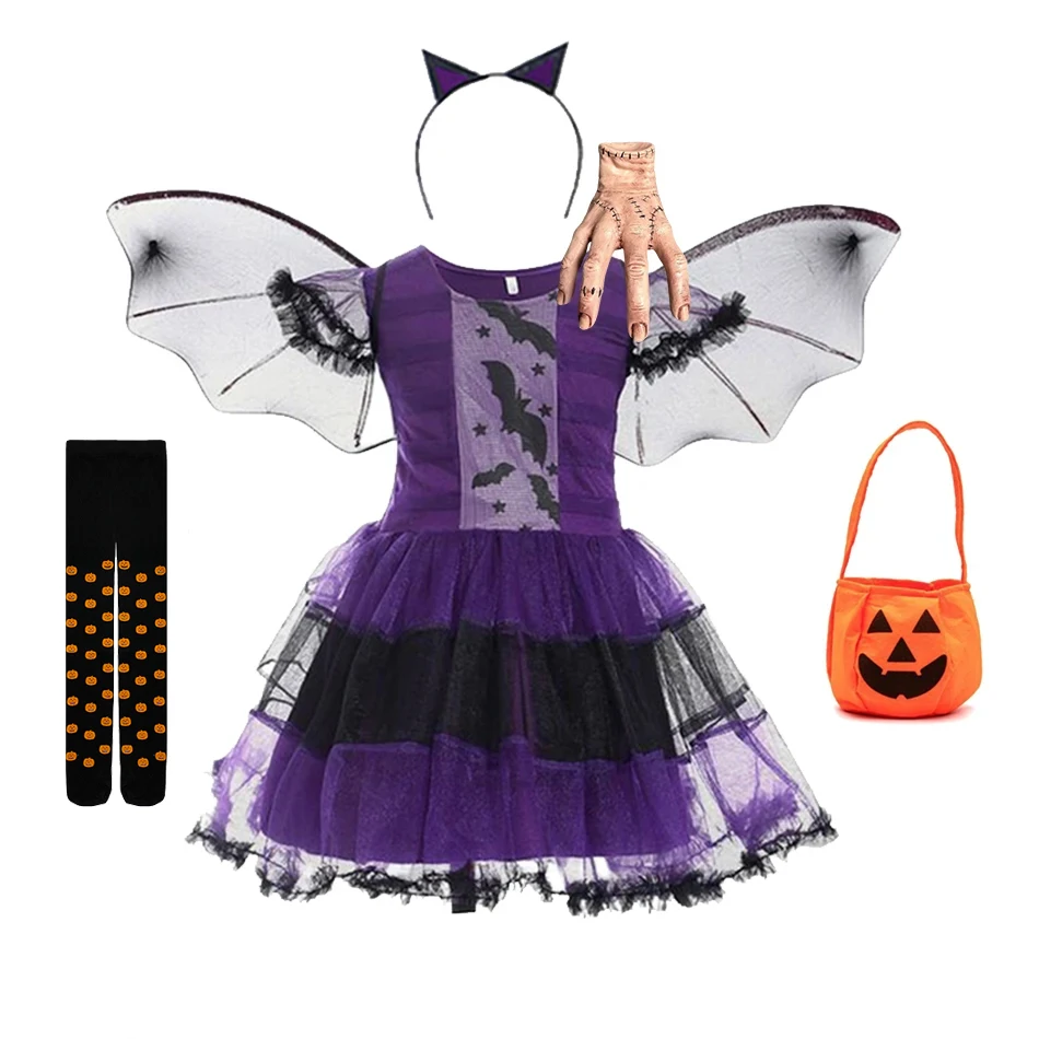 Halloween Vampire Disguise Clothing Child Disney Junior Vampirina Dress with Wings Gloves Girls All Saints\' Day Kids Costume