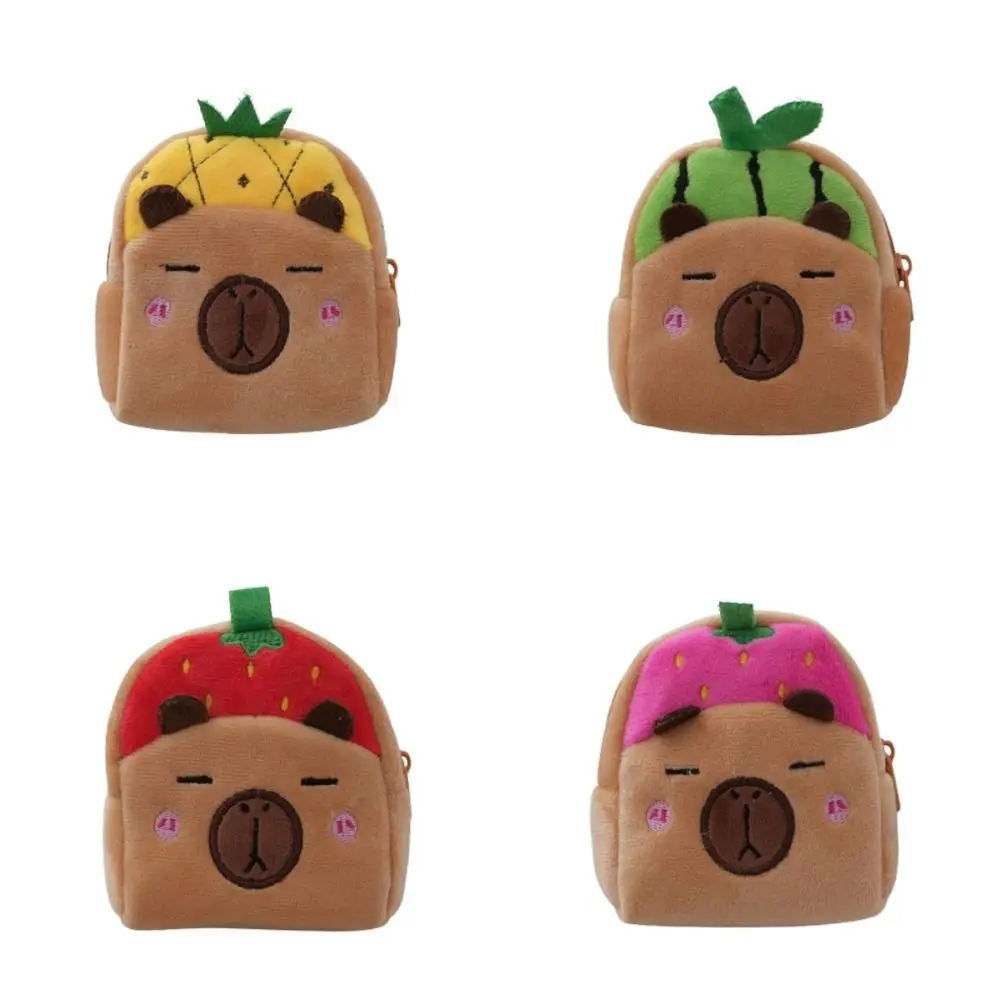 Cartoon Animal Capybara Plush Coin Purse Pineapple Strawberries Capybara Plush Wallet Mini Pink strawberry