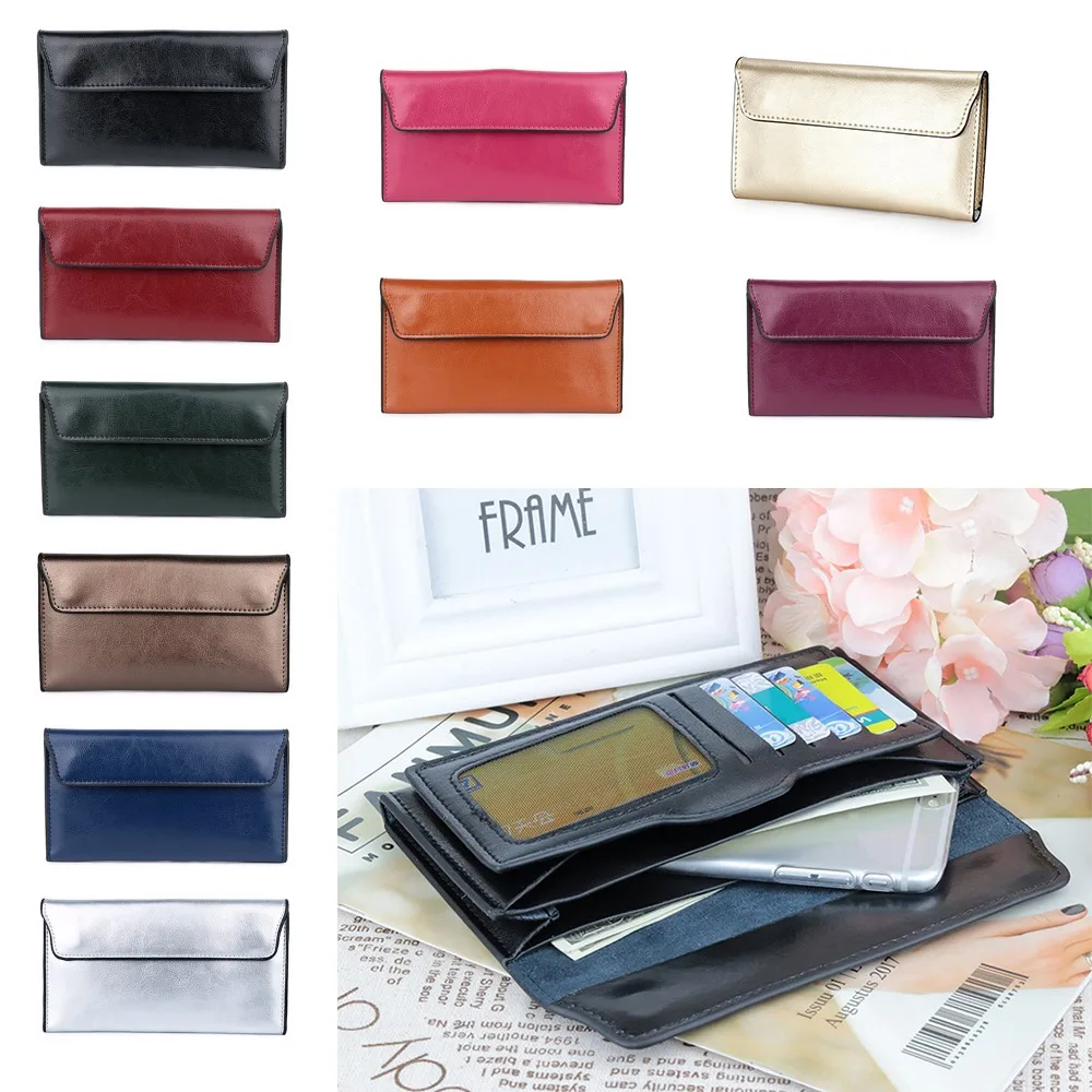 Durable Genuine Leather Women Long Wallet Slim Large Capacity Cowhide Wallet Multipurpose Female Coin Purse Women