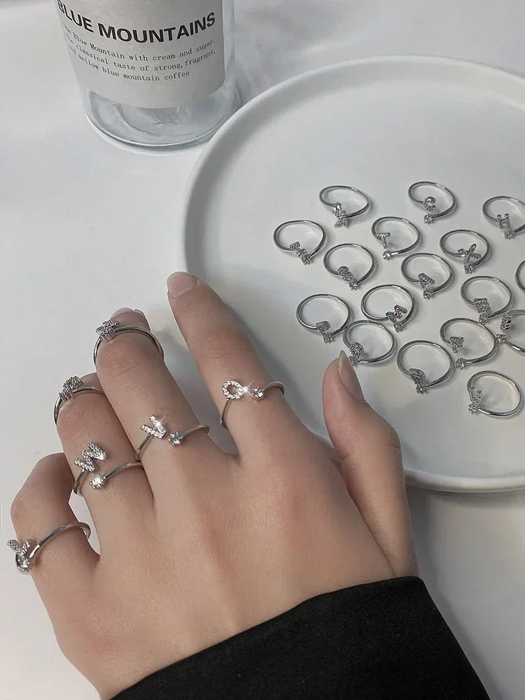 925 Sterling Silver Simplicity Classic Zircon Letter Opening Ring For Women Engagement Wedding Luxury High Quality Fine Jewelry