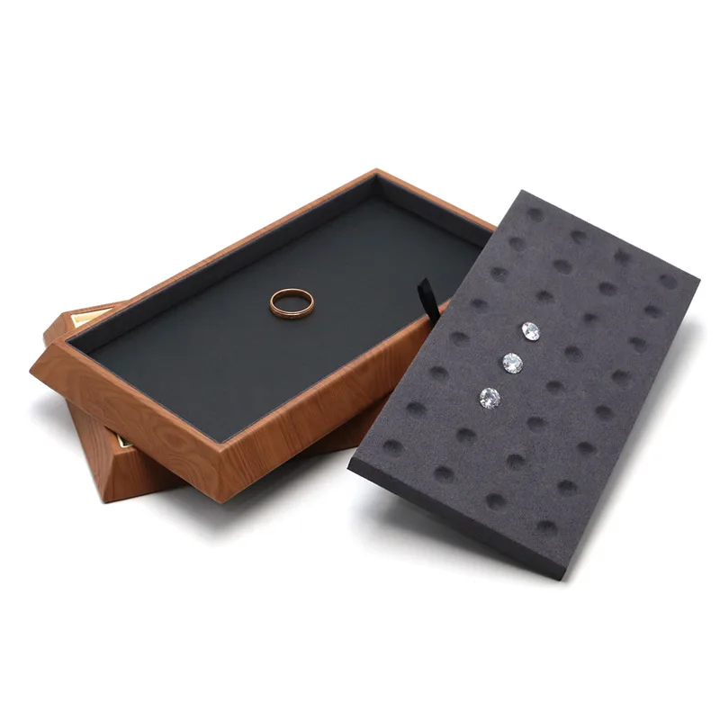 Wood-grain jewelry tray, jewelry display dish, diamond and loose gemstone storage tray, round-bead appraisal dish