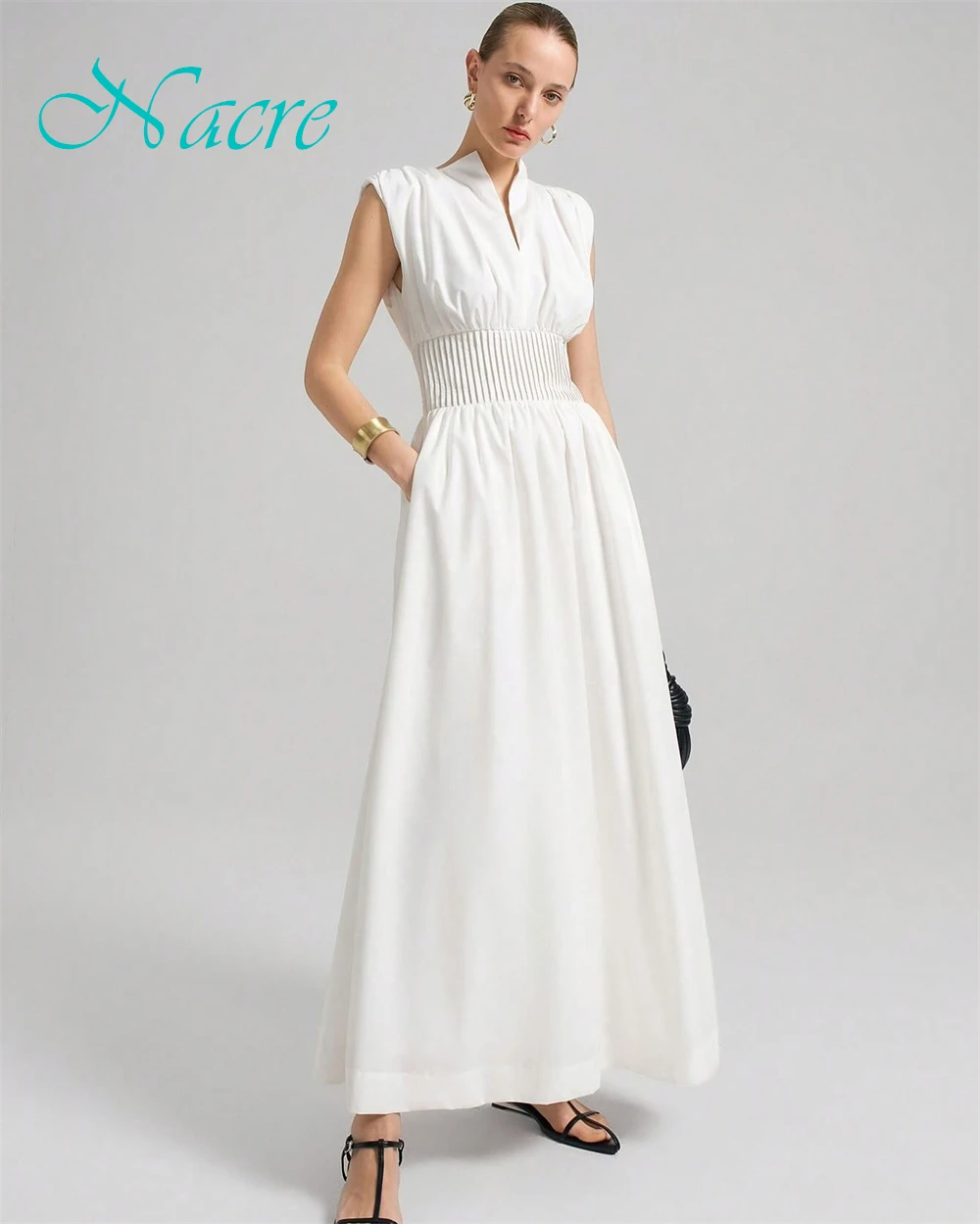 Moda personalizada camisa vestido de noite delicado sem mangas vestidos de baile temperamento com decote em v vestidos de ocasião especial