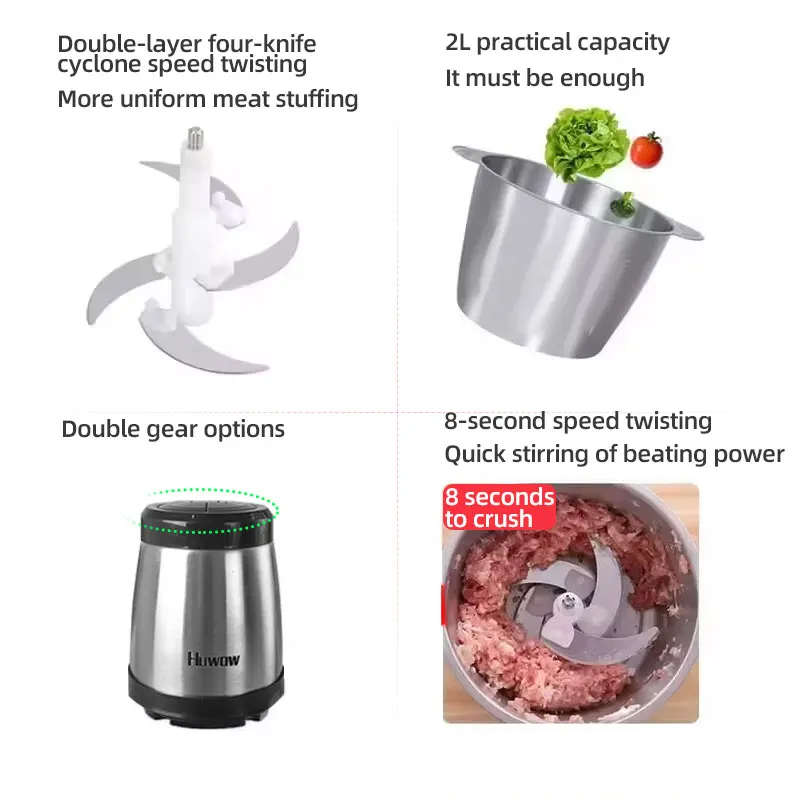 304Stainless Steel 2Speeds Electric Chopper Meat Grinder Mincer Food Processor Slicer Vegetable Food Chopper Meat Slicer Machine