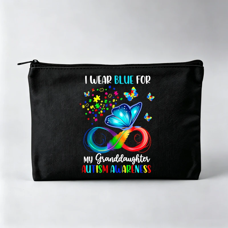 Women's Butterfly & Puzzle Piece Print Makeup Bag, Autism Awareness Cosmetic Pouch for Daily Use