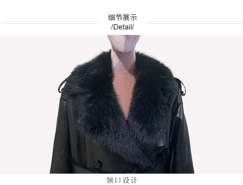 Nerazzurri Winter Long Oversized Thickened Warm Black Fluffy Faux Sheepskin Coat Women Double Breasted Loose Furry Overcoat 2024