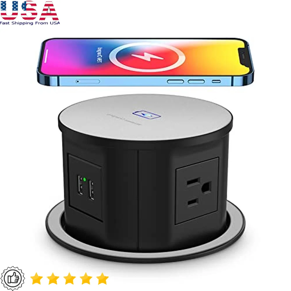 Wireless Charger Pop Up Outlet with USB Ports 4 Outlets Automatic Table Power Grommet